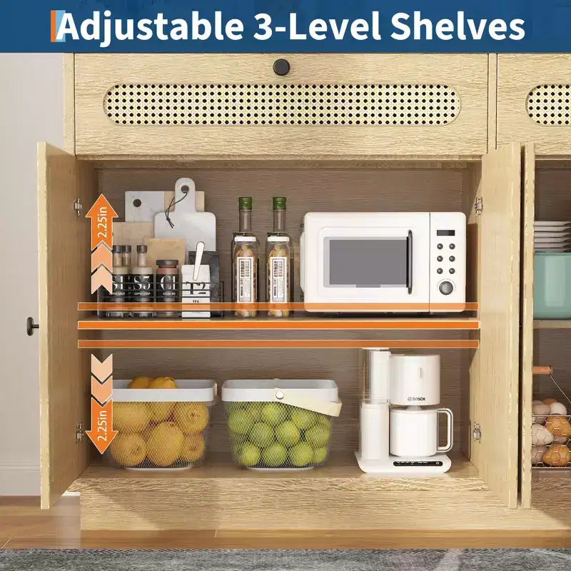 Buffet/Bahut en rotin de 60 pouces – Comprend 2 tiroirs et 4 portes en rotin