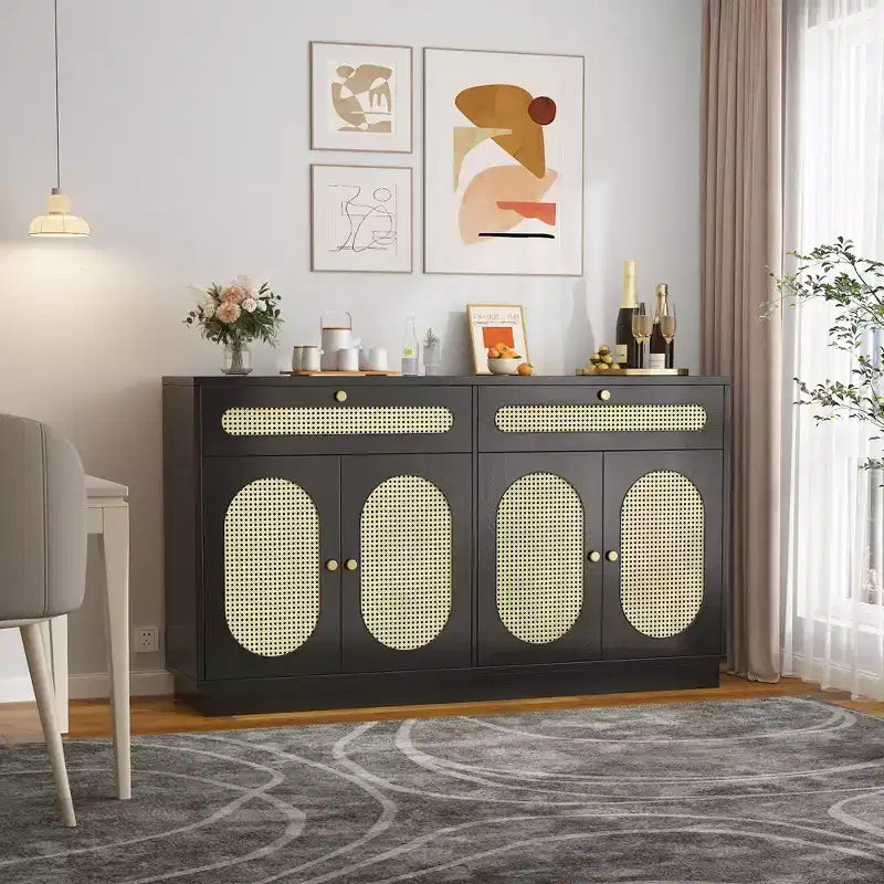 Buffet/Bahut en rotin de 60 pouces – Comprend 2 tiroirs et 4 portes en rotin