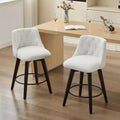 MAYEERTY White 360 Swivel Bar Stools (Set of 2) - Button Tufted Linen-Blend for Kitchen Island