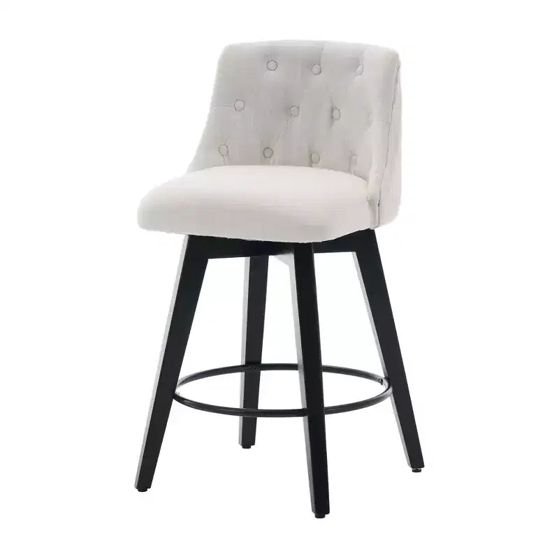 Tabouret de bar pivotant à 360 degrés blanc—Mélange de lin capitonné, convient aux îlots de cuisine