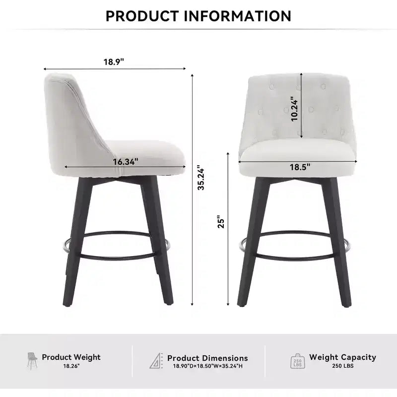 Tabouret de bar pivotant à 360 degrés blanc—Mélange de lin capitonné, convient aux îlots de cuisine