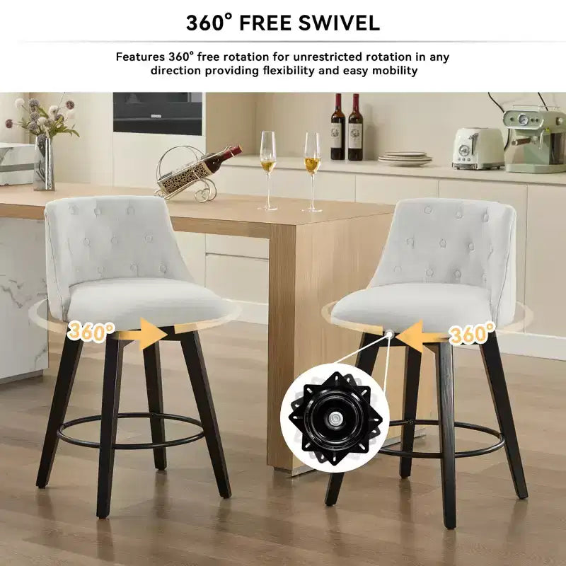 Tabouret de bar pivotant à 360 degrés blanc—Mélange de lin capitonné, convient aux îlots de cuisine