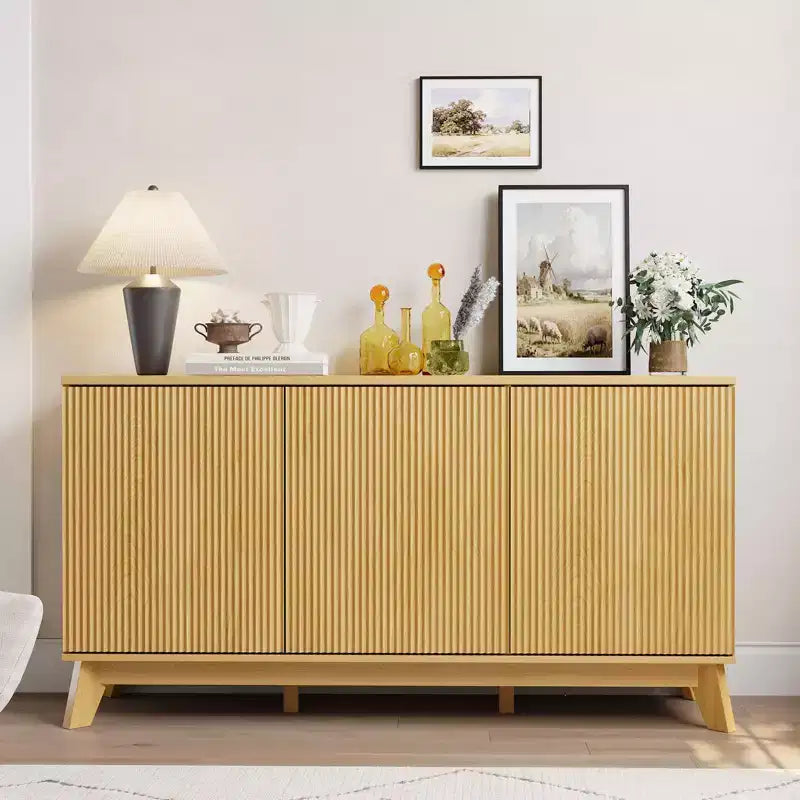 58 Sideboard Buffet Cabinet with Adjustable Shelves Storage & 4 Doors, Wood Buffet Console Table