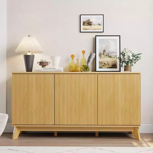 58 Sideboard Buffet Cabinet with Adjustable Shelves Storage & 4 Doors, Wood Buffet Console Table