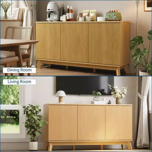 Buffet de 58 po avec étagères réglables et 4 portes, Console de rangement en bois