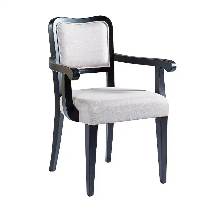 Chaise de salle à manger avec cadre en bois massif et accoudoirs traditionnels rembourrés — Un choix élégant pour la salle à manger ou la cuisine