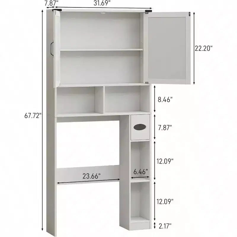 Meuble de salle de bain de style ferme (avec porte-rouleau de papier toilette) ; meuble de rangement de salle de bain blanc rustique avec portes