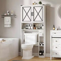 Meuble de salle de bain de style ferme (avec porte-rouleau de papier toilette) ; meuble de rangement de salle de bain blanc rustique avec portes