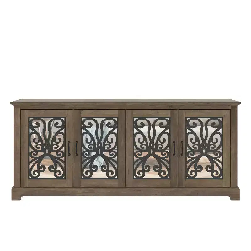 Meuble TV avec portes miroir (avec espace de rangement caché intégré)