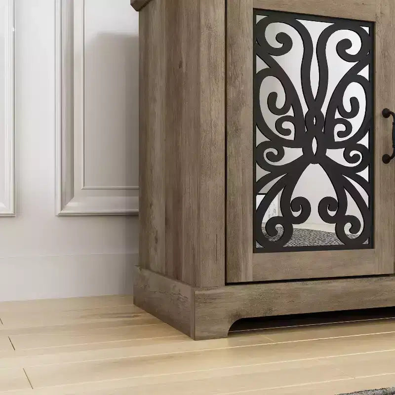 Meuble TV avec portes miroir (avec espace de rangement caché intégré)