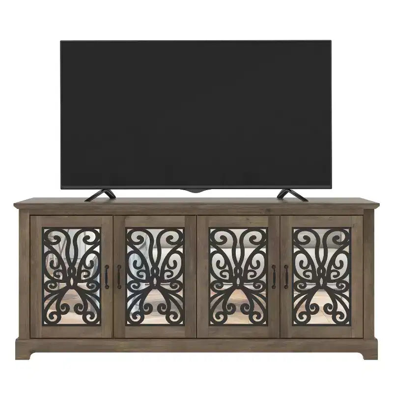 Meuble TV avec portes miroir (avec espace de rangement caché intégré)