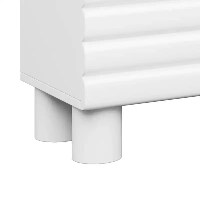 Meuble TV moderne pour téléviseurs de 75 pouces, doté d'un solide meuble multimédia avec étagères réglables et d'un centre de divertissement avec des portes de placard à motif ondulé.