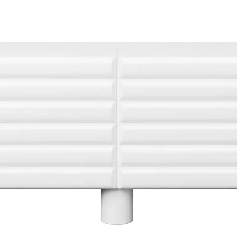 Meuble TV moderne pour téléviseurs de 75 pouces, doté d'un solide meuble multimédia avec étagères réglables et d'un centre de divertissement avec des portes de placard à motif ondulé.