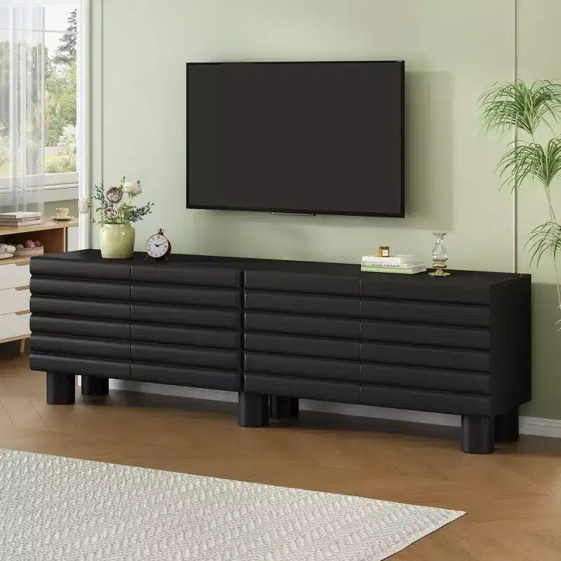 Modern TV Stand with Storage for 75 TV, Solid Media Console with Adjustable Shelves, Entertainment Center with Wavy Door