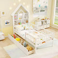 Lit cabane pour enfants taille simple avec deux tiroirs et une tête de lit avec rangement