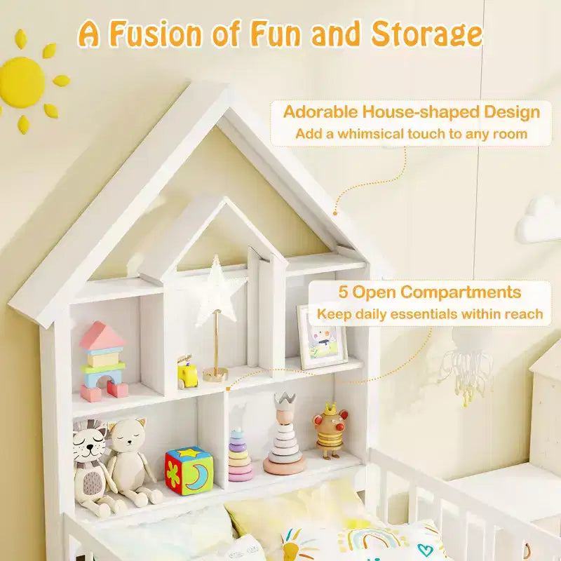 Lit cabane pour enfants taille simple avec deux tiroirs et une tête de lit avec rangement
