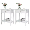 Costway 2PCS Nightstand Sofa Side End Table Bedroom Living Room w/ Shelf Drawer White