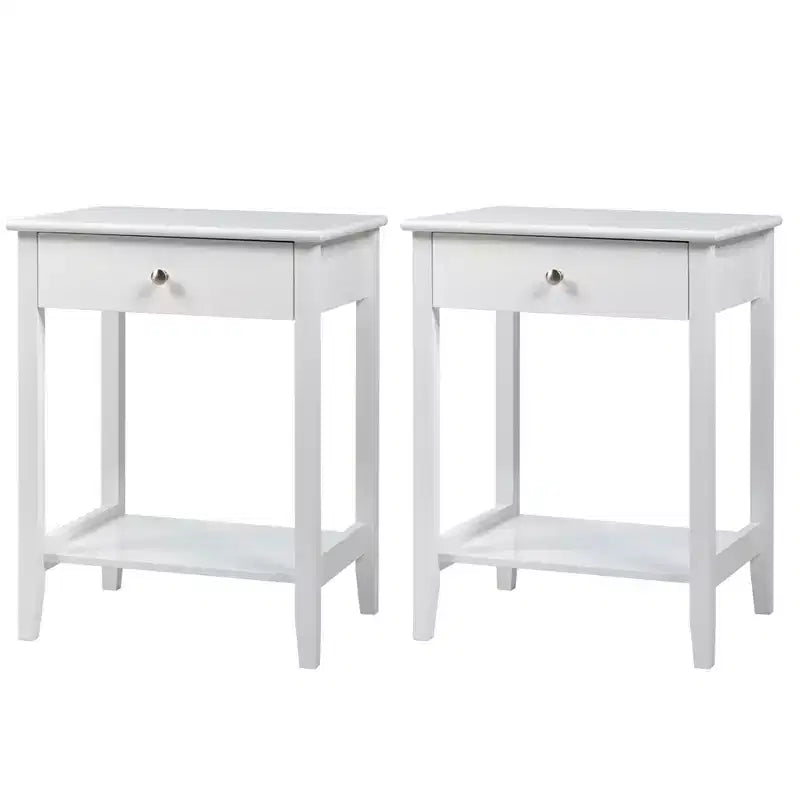 Table de chevet/table d'appoint blanche - avec étagères de rangement et tiroirs