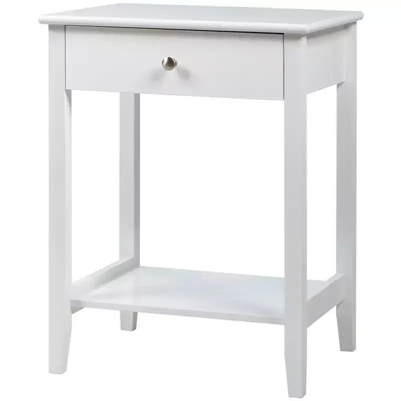 Table de chevet/table d'appoint blanche - avec étagères de rangement et tiroirs