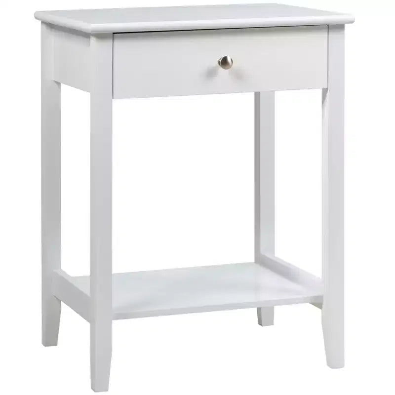 Table de chevet/table d'appoint blanche - avec étagères de rangement et tiroirs