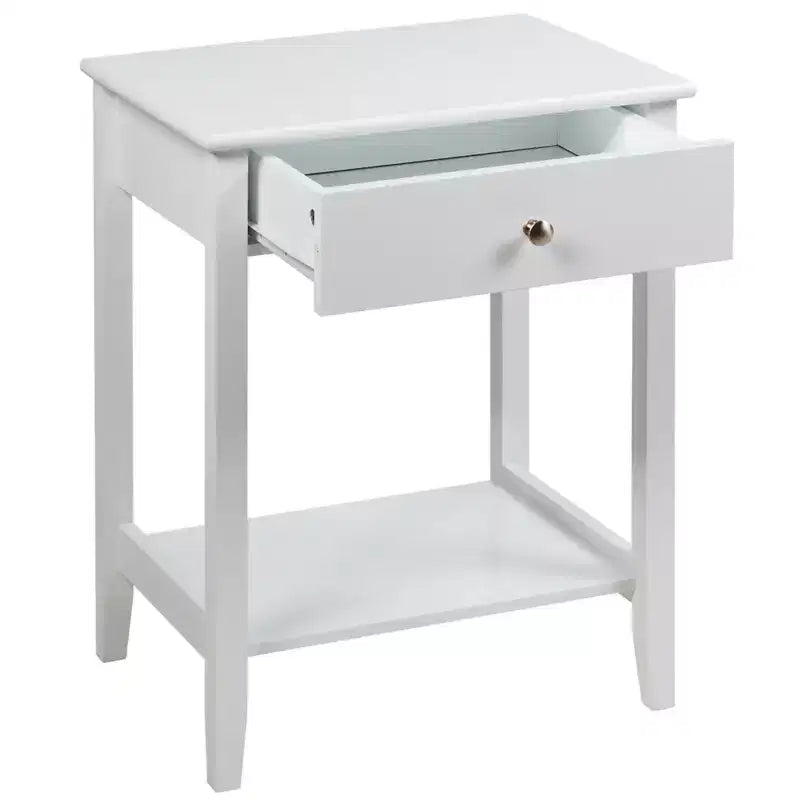 Table de chevet/table d'appoint blanche - avec étagères de rangement et tiroirs
