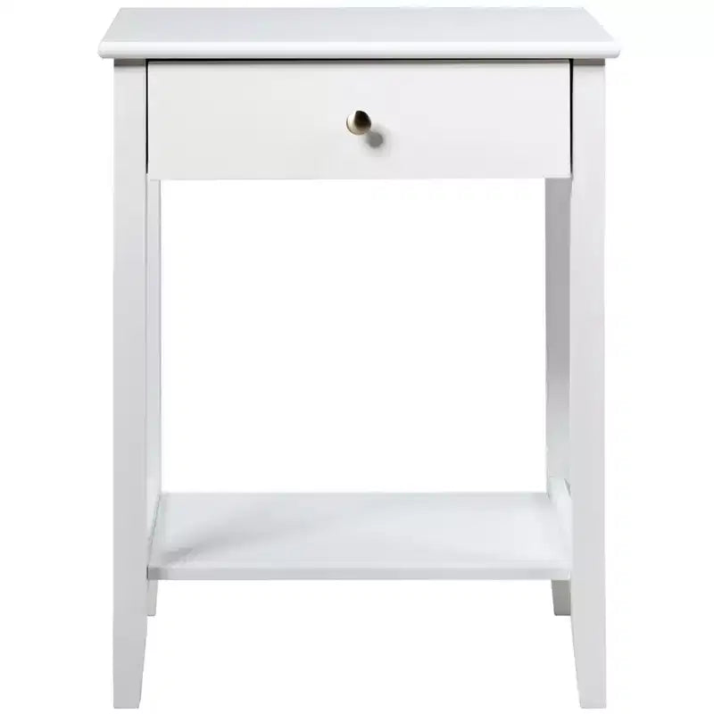 Table de chevet/table d'appoint blanche - avec étagères de rangement et tiroirs