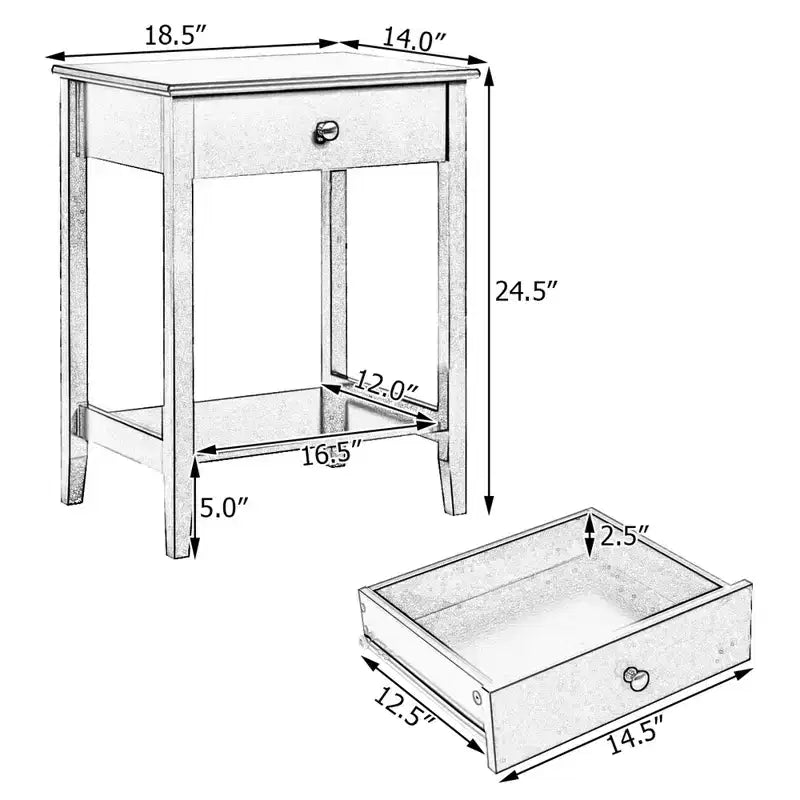 Table de chevet/table d'appoint blanche - avec étagères de rangement et tiroirs