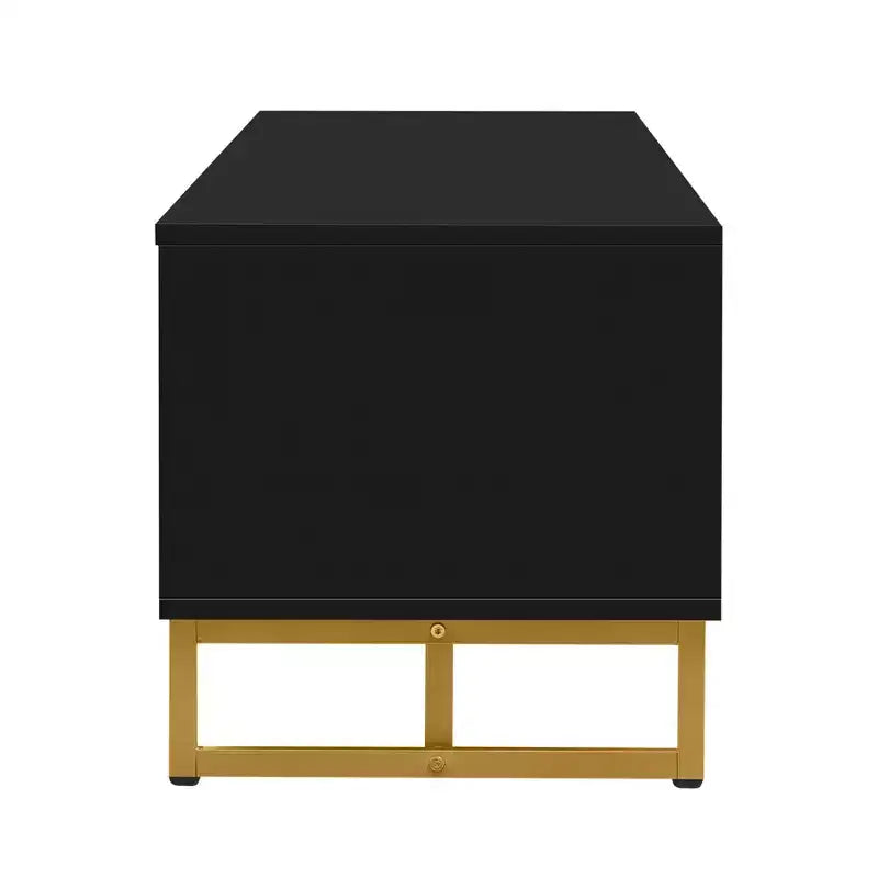 Meuble TV moderne pour téléviseurs de 65 pouces ; centre de divertissement/console média avec tiroirs ; meuble de rangement TV en bois avec pieds dorés.