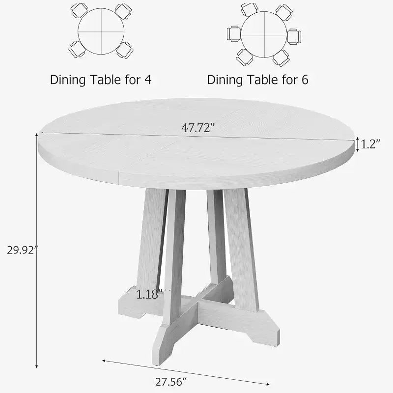 Table à manger pour 4 à 6 personnes, table à manger ronde de 120 cm, table de cuisine en bois avec pieds robustes, table de salle à manger pour salle à manger, cuisine