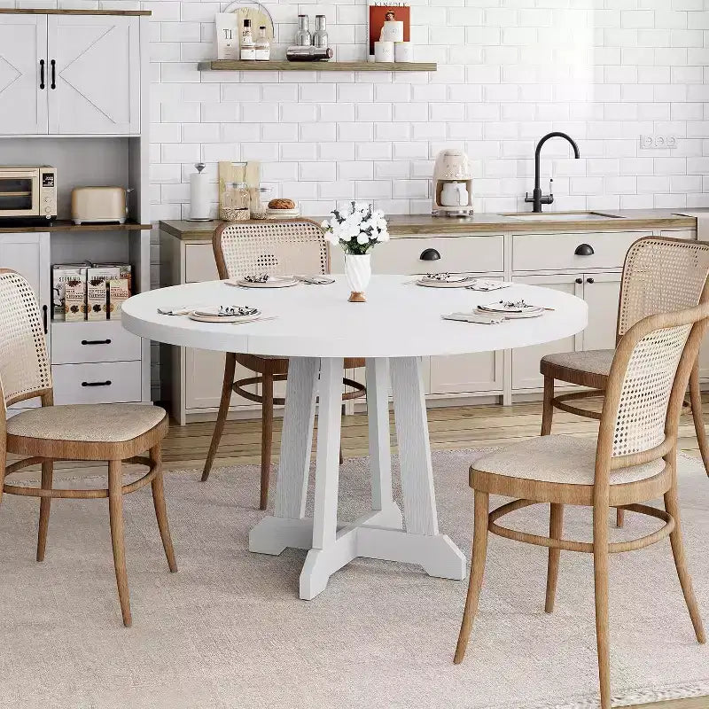 Table à manger pour 4 à 6 personnes, table à manger ronde de 120 cm, table de cuisine en bois avec pieds robustes, table de salle à manger pour salle à manger, cuisine