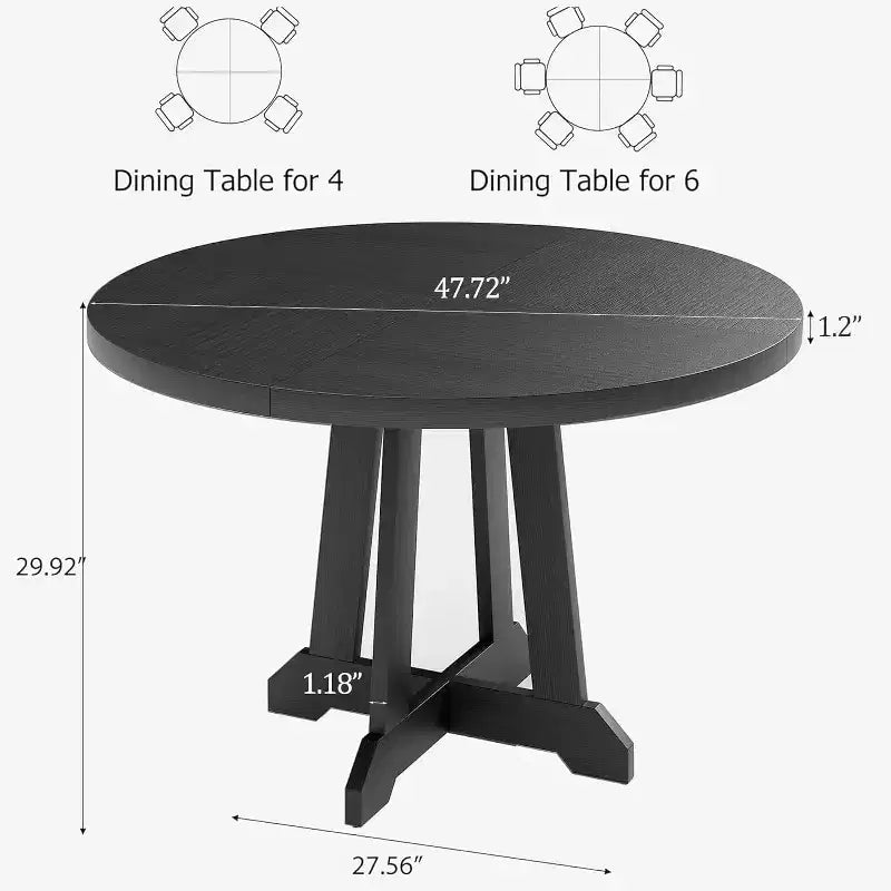 Table à manger pour 4 à 6 personnes, table à manger ronde de 120 cm, table de cuisine en bois avec pieds robustes, table de salle à manger pour salle à manger, cuisine