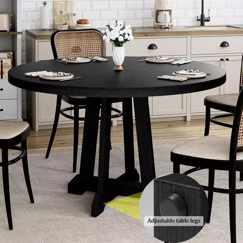 Table à manger pour 4 à 6 personnes, table à manger ronde de 120 cm, table de cuisine en bois avec pieds robustes, table de salle à manger pour salle à manger, cuisine