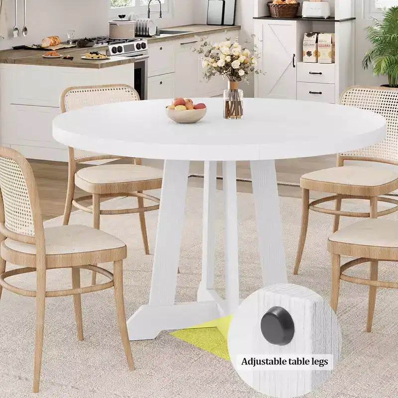 Table à manger pour 4 à 6 personnes, table à manger ronde de 120 cm, table de cuisine en bois avec pieds robustes, table de salle à manger pour salle à manger, cuisine