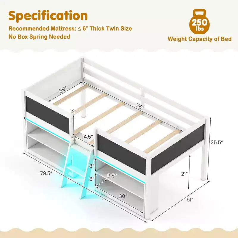 Lit cabane simple en bois avec bibliothèques pour enfant - lit bas