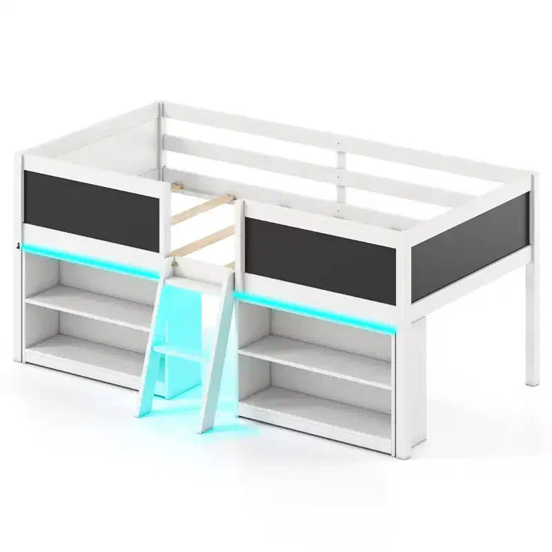 Lit cabane simple en bois avec bibliothèques pour enfant - lit bas