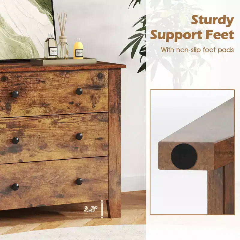 Commode 3 tiroirs de 72 cm de large, grande table de chevet moderne pour chambre à coucher