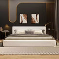 Queen/King Size Upholstered Platform Bed Frame with Headboard, White - ModernLuxe