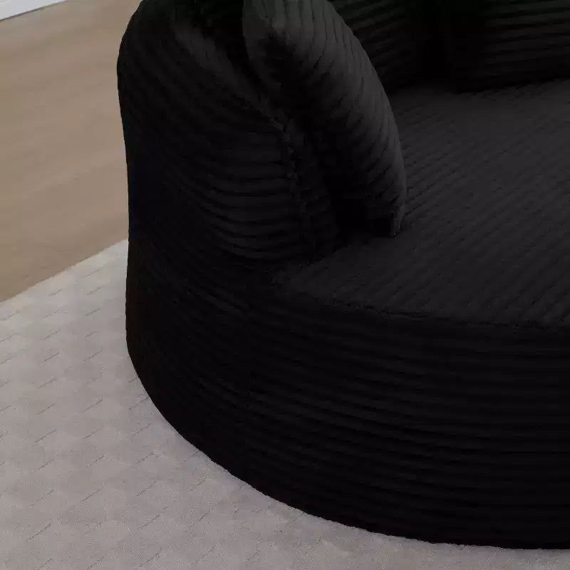 Chaise de sol/Fauteuil lounge rond moderne en velours côtelé (avec 3 coussins), Chaise longue ronde