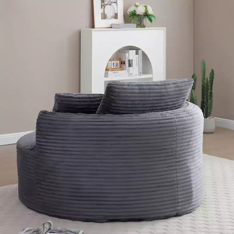 Chaise de sol/Fauteuil lounge rond moderne en velours côtelé (avec 3 coussins), Chaise longue ronde