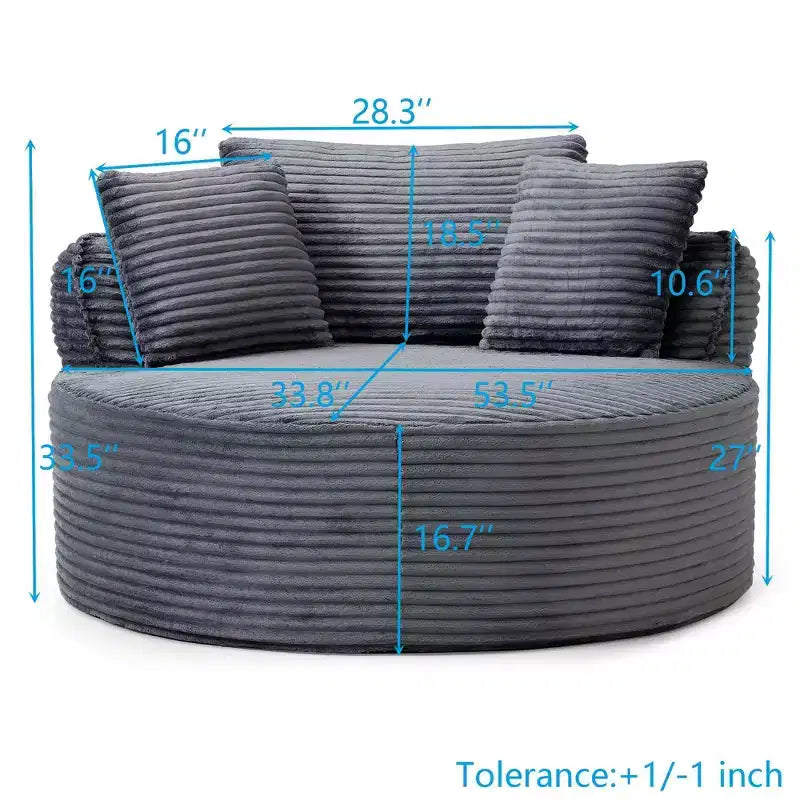 Chaise de sol/Fauteuil lounge rond moderne en velours côtelé (avec 3 coussins), Chaise longue ronde