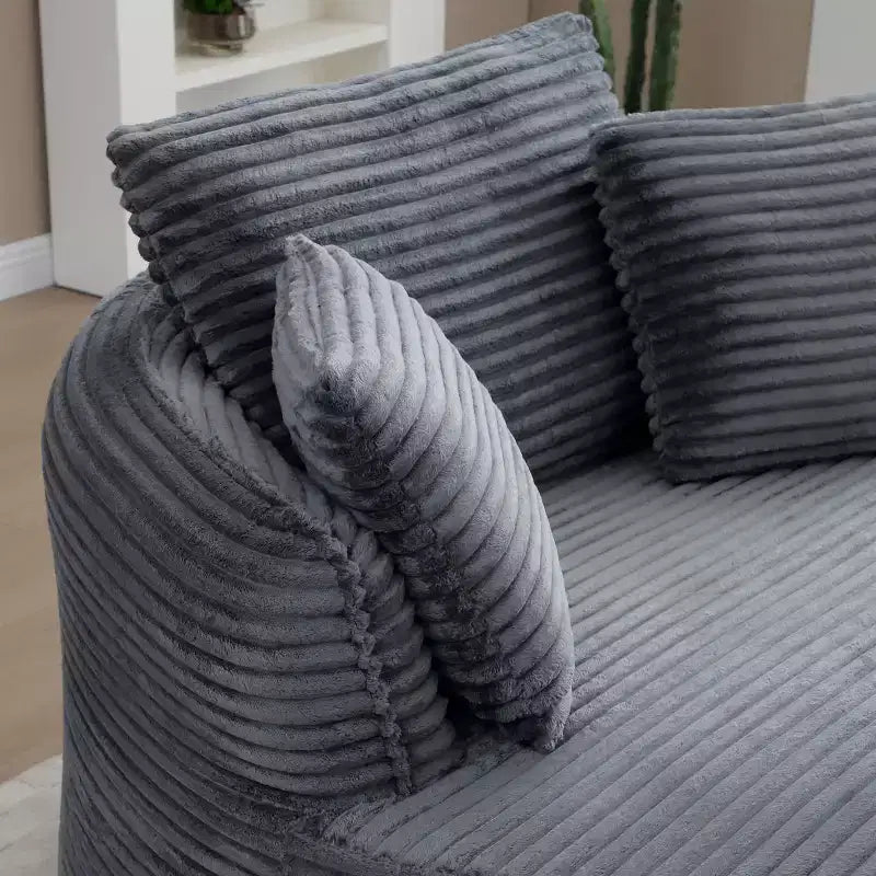Chaise de sol/Fauteuil lounge rond moderne en velours côtelé (avec 3 coussins), Chaise longue ronde