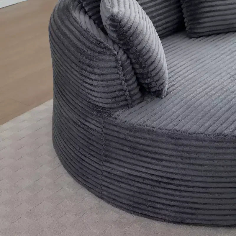 Chaise de sol/Fauteuil lounge rond moderne en velours côtelé (avec 3 coussins), Chaise longue ronde