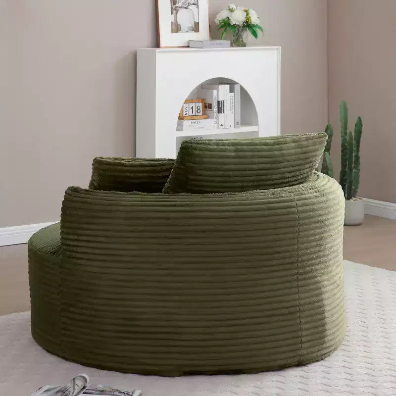 Chaise de sol/Fauteuil lounge rond moderne en velours côtelé (avec 3 coussins), Chaise longue ronde