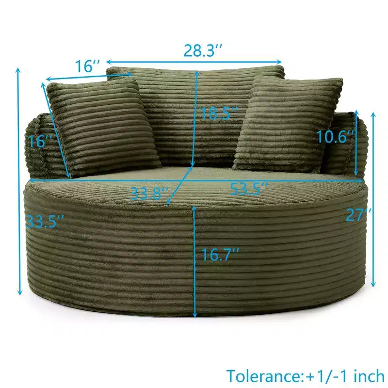 Chaise de sol/Fauteuil lounge rond moderne en velours côtelé (avec 3 coussins), Chaise longue ronde