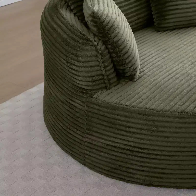 Chaise de sol/Fauteuil lounge rond moderne en velours côtelé (avec 3 coussins), Chaise longue ronde