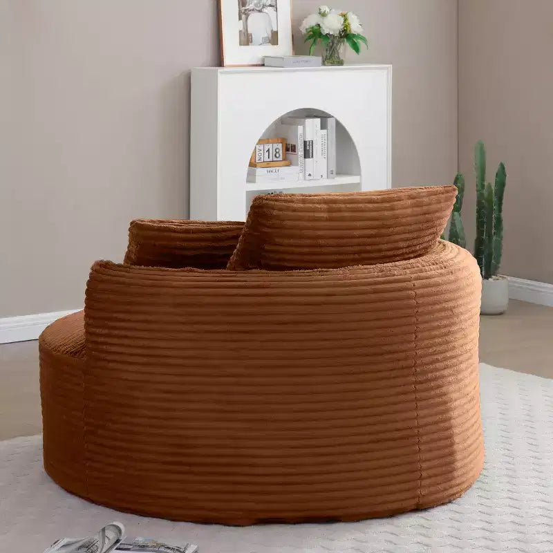 Chaise de sol/Fauteuil lounge rond moderne en velours côtelé (avec 3 coussins), Chaise longue ronde