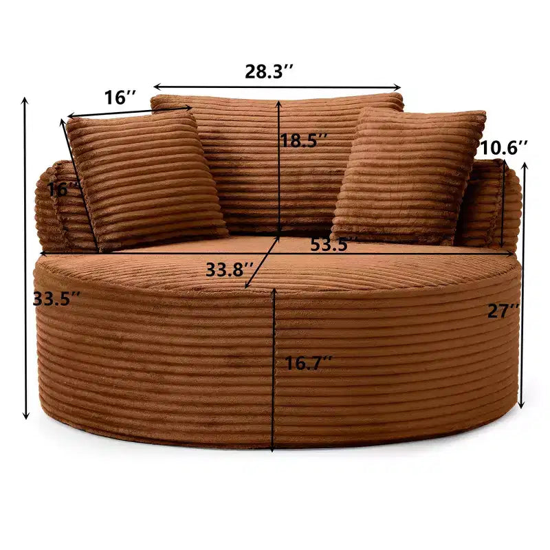 Chaise de sol/Fauteuil lounge rond moderne en velours côtelé (avec 3 coussins), Chaise longue ronde