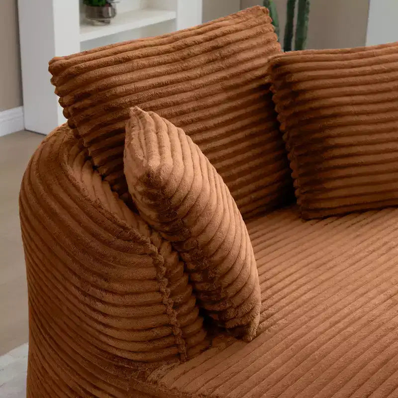 Chaise de sol/Fauteuil lounge rond moderne en velours côtelé (avec 3 coussins), Chaise longue ronde