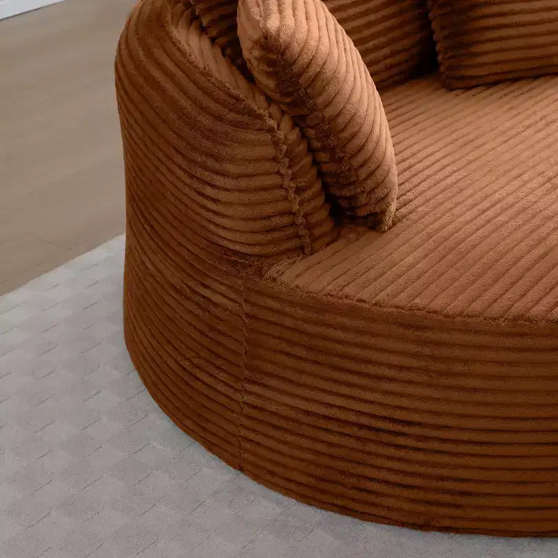 Chaise de sol/Fauteuil lounge rond moderne en velours côtelé (avec 3 coussins), Chaise longue ronde