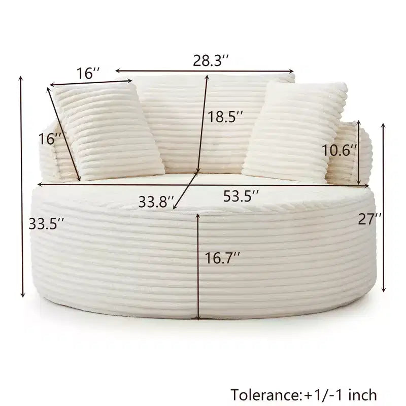 Chaise de sol/Fauteuil lounge rond moderne en velours côtelé (avec 3 coussins), Chaise longue ronde